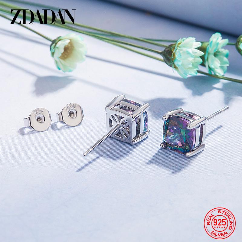 925 Sterling Silver 11mm Square Pink Zircon Earring for Women Wedding Jewelry