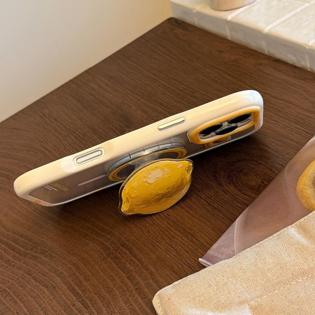 Summer Yellow Lemon Magnetic Stent Applicable To IPhone16ProMax Apple 15 Mobile Phone Case Acrylic