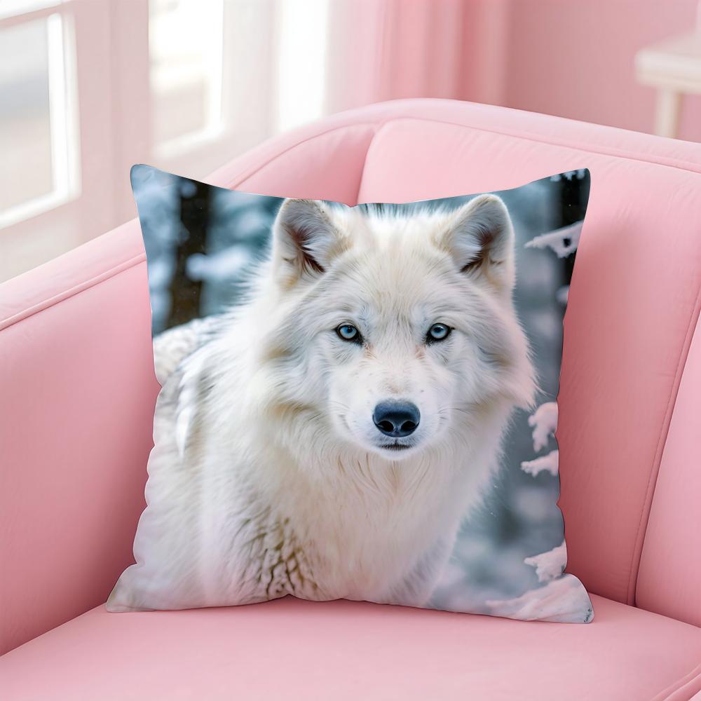 Casual daily Wild Powerful Majestic White Wolf Cushion Cover Linen Pillowcase Cover Soft Decor for Sofa Home Room