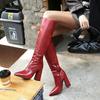 European And American Women 'S Shoes Pointed Toe Western Cowboy Boots Women 'S Retro Red Boots But Knee -Length Knight Boots High Boots