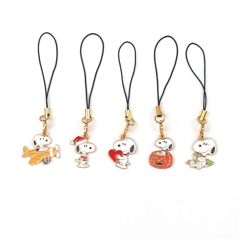Hot 5Pcs Kawaii Snoopy Cartoon Phone Chain Key Lanyard Schoolbag Charm Pendant Bag Keychains For Backpacks For Girls And Bo