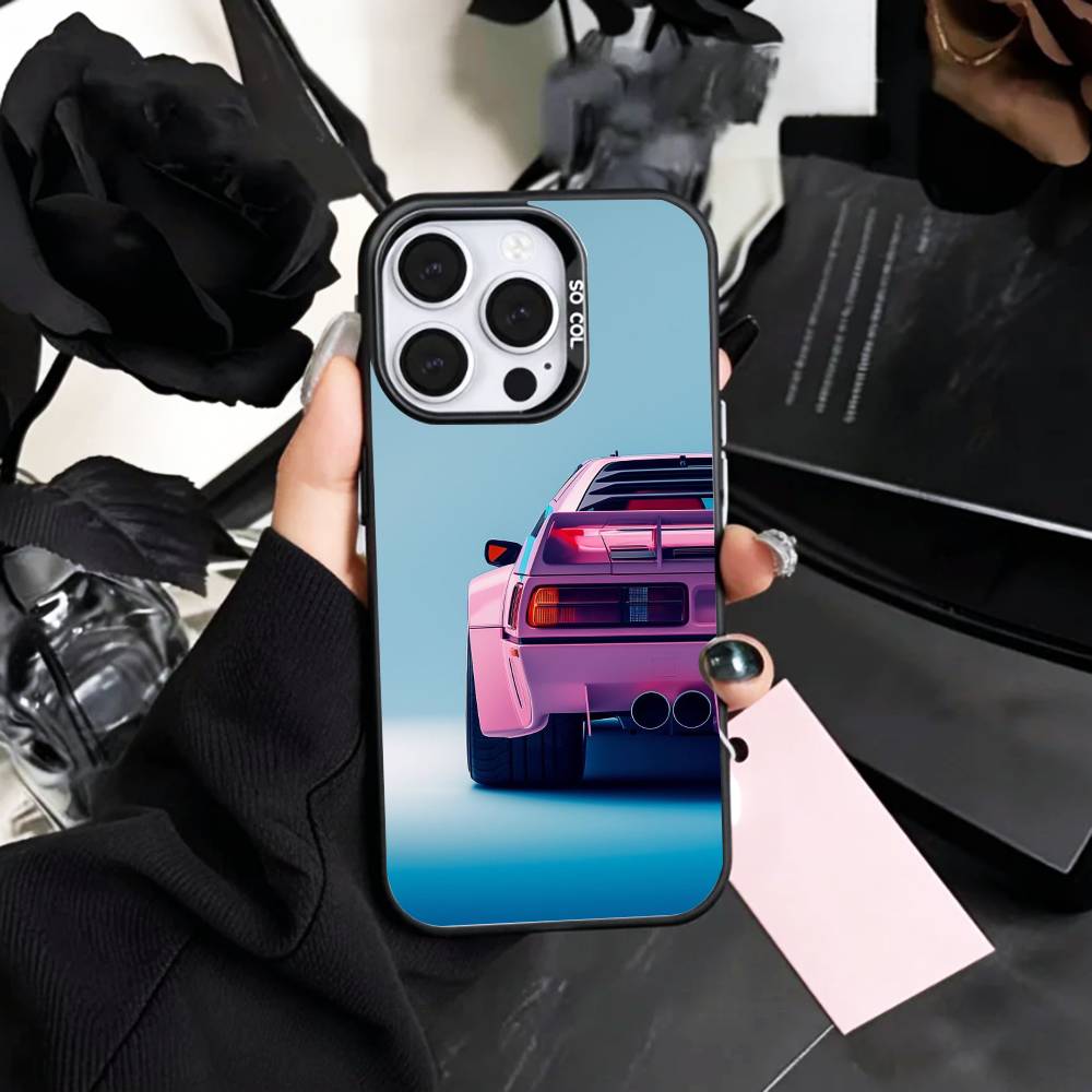 Розовый S-Sports C-Car Задний Узор Чехол Для Телефона Для iPhone17,16,15,14,13,12,11 Plus,Pro Max Цветной Посеребренный Внутренний Чехол