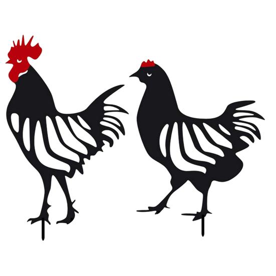 Wrought Iron Rooster Ornament Hollow Out Chickens Family Figure Chicken Yard Art Garden Metal Statue Farmhouse Decor