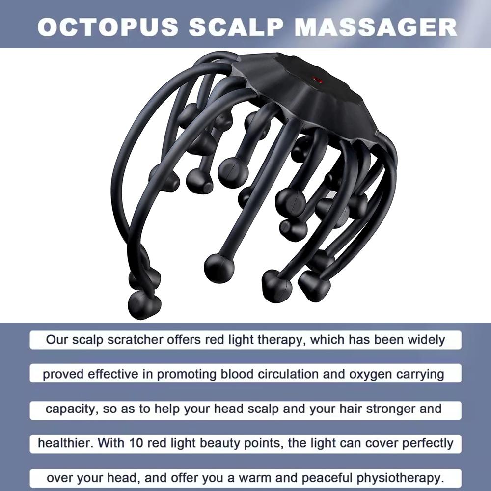 Electric Octopus Claw Scalp Massager Hands-free 5Modes Head Massage LED Red Light 3D Wireless Head Scratcher Massage Health Care