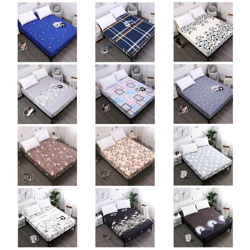 Elegant Floral Stripes Printed Mattress Protective Cover With Dustproof Fitted Sheet