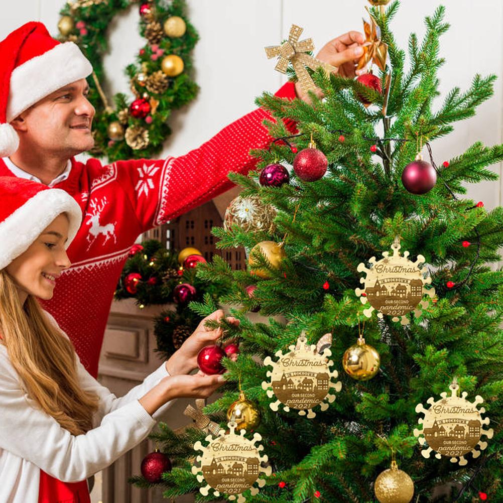 Christmas Pendant Wooden 2021 Epidemic Pendant Christmas Tree Hanging Ornament Decoration