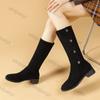 Женские однотонные высокие сапоги на среднем каблуке с круглым носком, без застежек, высокие сапоги до колена, женские весенне-осенние модные повседневные сапоги на толстом каблуке с ворсом