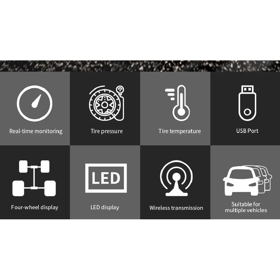 JMCQ TPMS Car Security Alarm System Tire Pressure Alarm Monitor System 4 Auto Tyre Pressure Sensors Cigarette Lighter Display