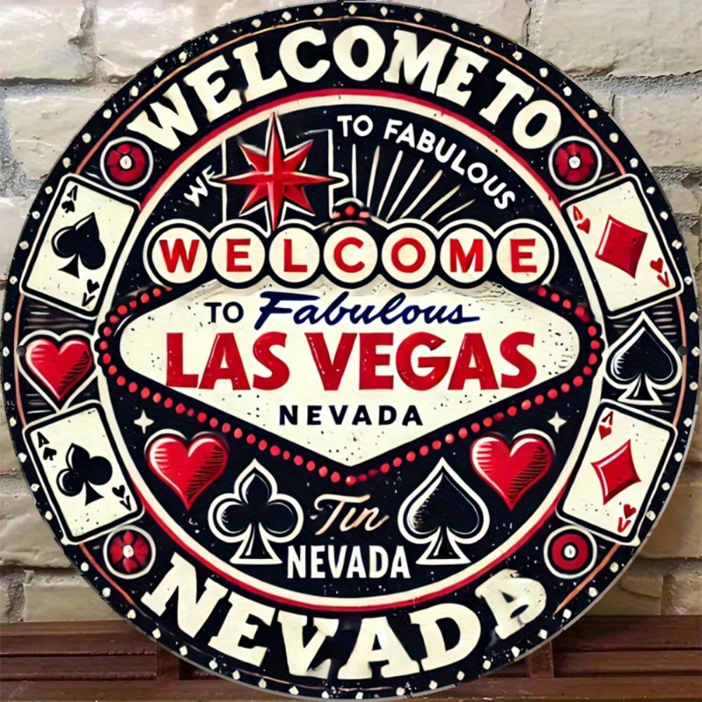 Vintage Las Vegas Welcome Sign HD Print Metal Tin Sign Featuring Retro Welcome to Fabulous Las Vegas Nevada Typography Poke