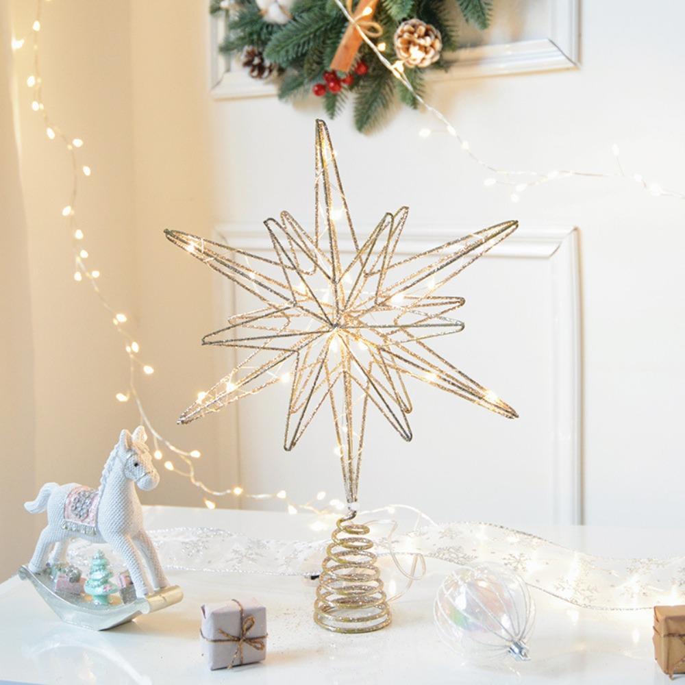 Glowing Christmas Tree Toppers Star Glitter Christmas Ornaments  New Year