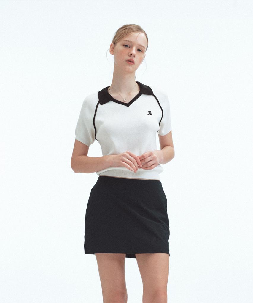 REST&RECREATION V-Neck Collar Knit Top - White