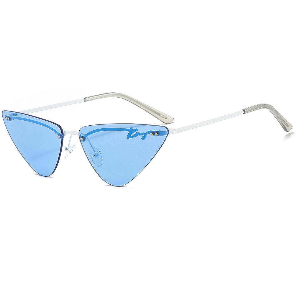 New European and American personalized small frame sunglasses frameless trimmed one-piece sunglasses triangular colorful literary sunglasses