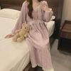 Taro Purple Lace Plush Nightdress for Women - Autumn/Winter Flannel Coral Fleece Long Homewear