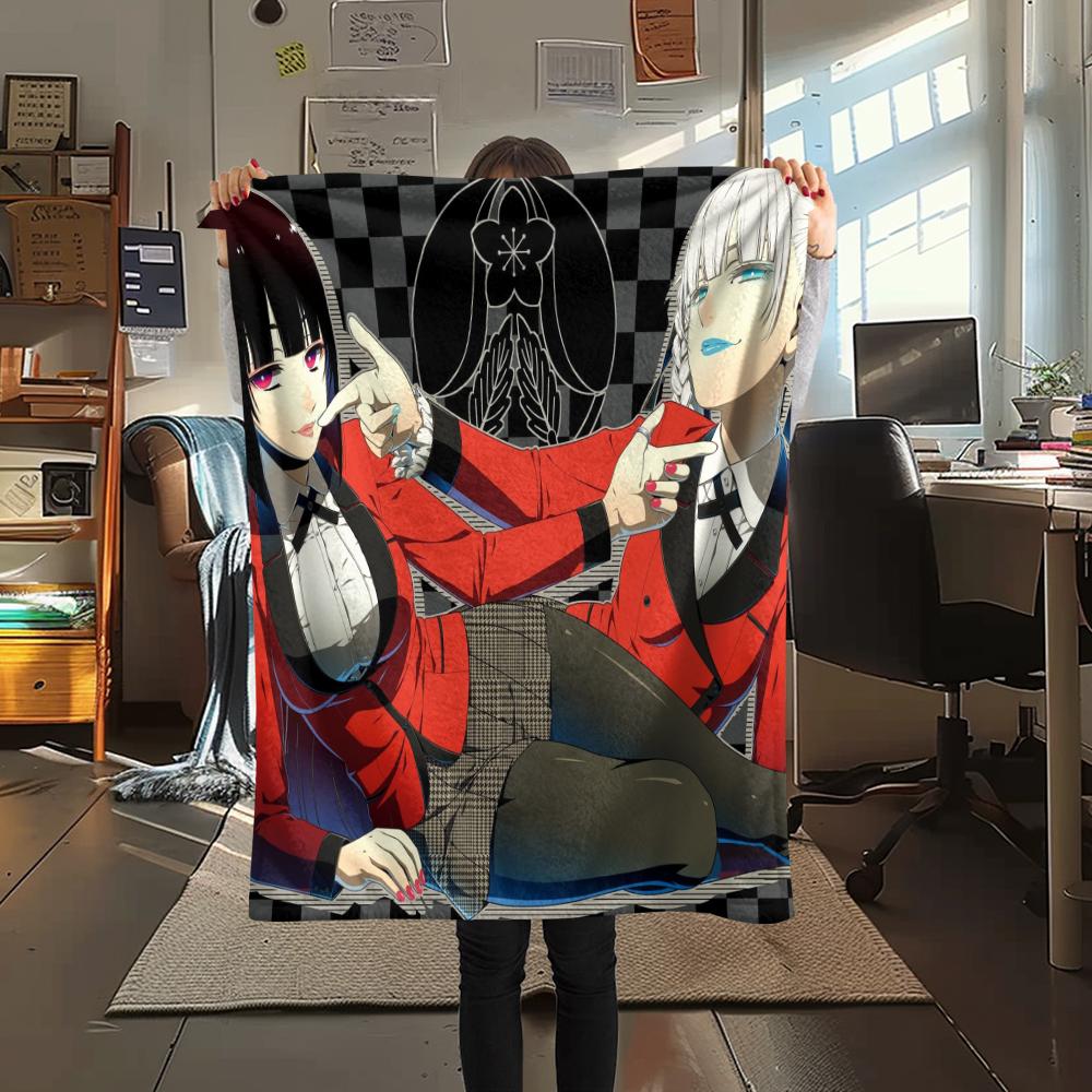 1Pc Kakegurui Print Flannel Blanket, High quality Comfortable for All Seasons, Home Decor, Warmth and Comfort, Perfect for Christmas Gifts