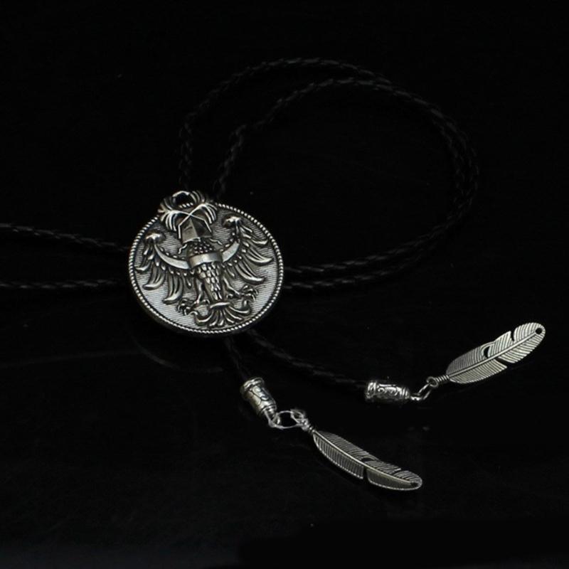 Галстук-боло Галстук Кожаный Плетеный Веревочный Ожерелье с Металлическим Подвесом в виде Орла Российской Империи Ювелирное Изделие Западный Ковбойский Галстук