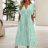 Women's Summer Maxi Dress Boho Eyelet Button V Neck Tie Knot Short Sleeve Midi Dress Summer Beach Vacation Sundress
