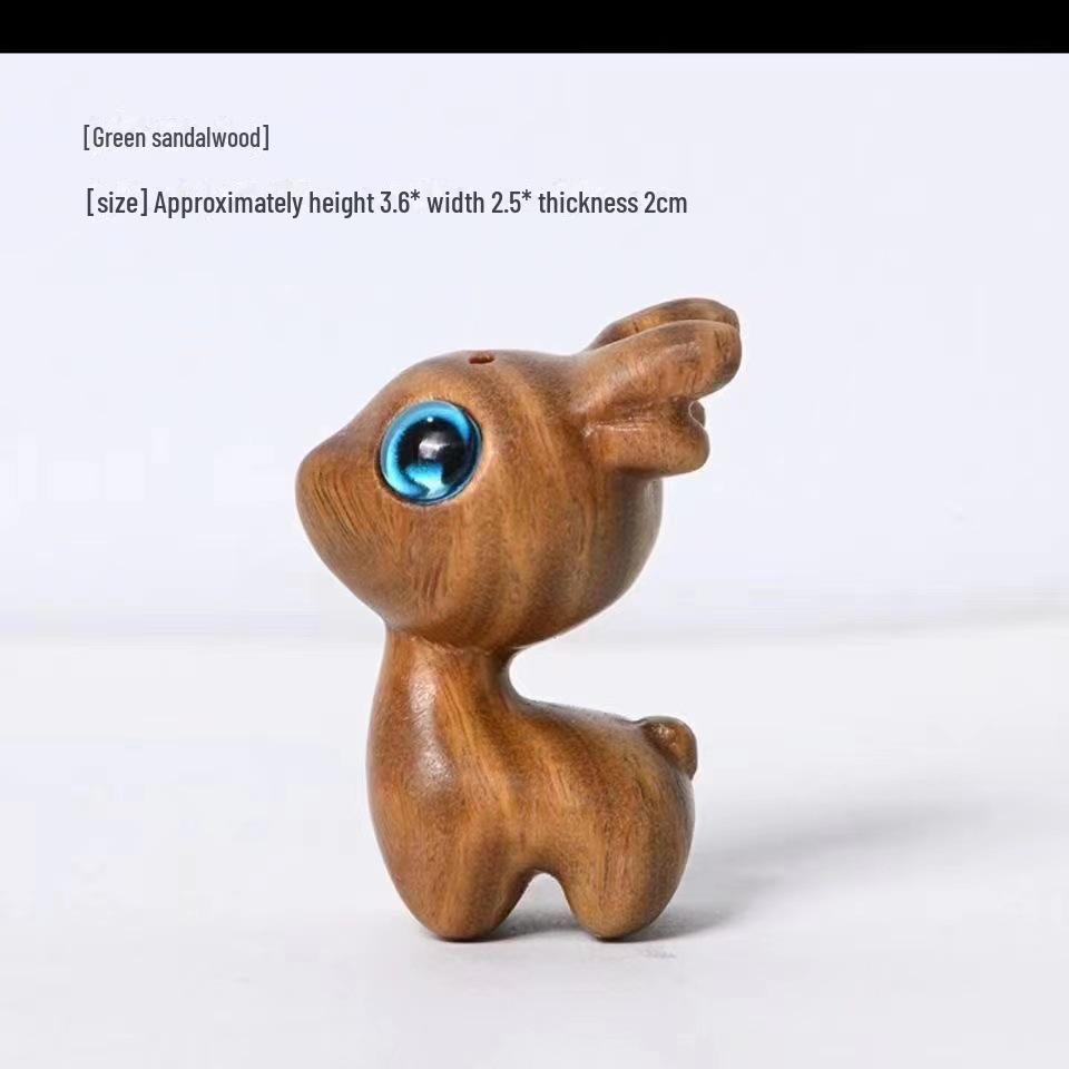 Green Sandalwood Hand-Carved Deer Figurine - Solid Wood Decor Piece