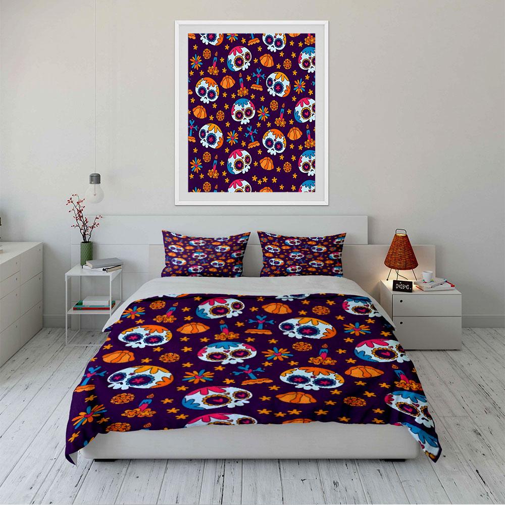 Colorful Sugar Skull Bedding Set Bedding Duvet Cover Set Duvet Cover Pillowcases (1 * Duvet Cover 2 * Pillowcases, without duvet insert)