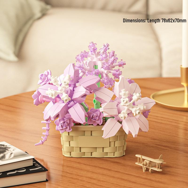 Cross-Border Lego Immortal Flower Basket Building Block Set - Rose Bonsai & Children's Assembly Toy for Teacher's Day Gift