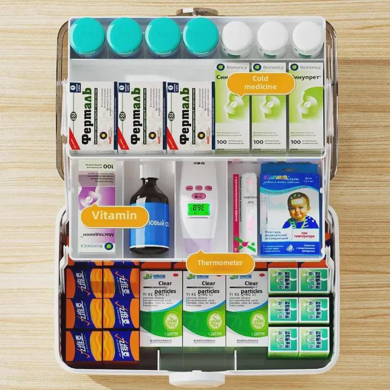 Портативный многослойный ящик для хранения лекарств: Удобный, многофункциональный и классифицированный пластиковый органайзер для домашнего использования