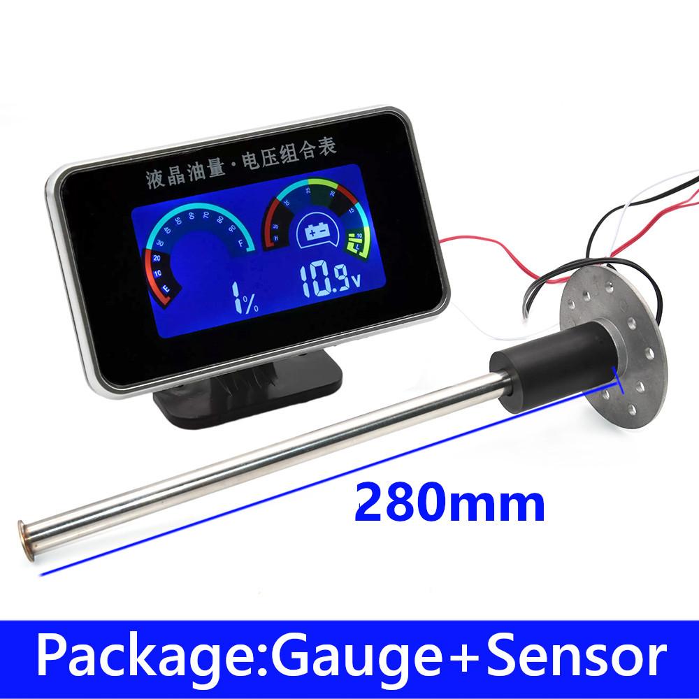 Fuel Level Sensor+Fuel Gauge 2 IN 1 Fuel Level Meter + Voltmeter Fit Car Truck Motorcycle 12V/24V 380mm 280mm Sender Unit Custom