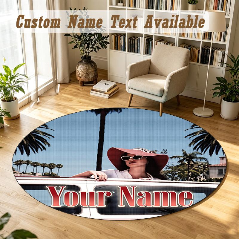 Round Rug Custom NameLana Del Rey Pattern Non Slip Carpet Home Floor Decor