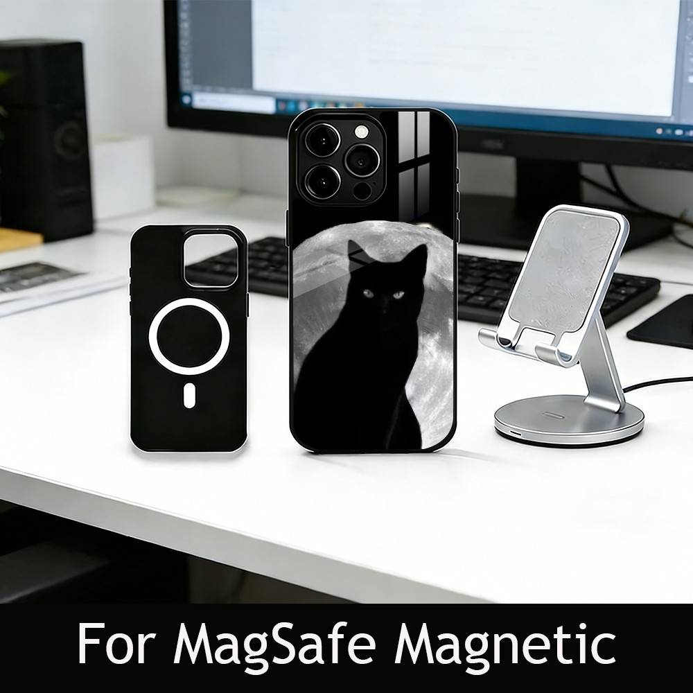 Black cat Phone Case For iPhone17,16,15,14,13,12,11 Plus,Pro Magnetic with Magsafe Wireless Charging