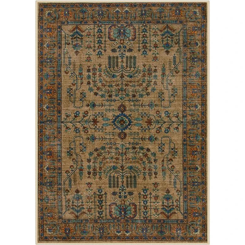 Vintage Oriental Persian Area Rug, Pink Boho Floral Floor Mat for Living Room, Non-Slip Washable Carpet for Bedroom