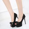 New Fish Mouth Waterproof Platform Bowknot Suede High-heeled Ultra-high-heeled Professional Women's Single Shoes