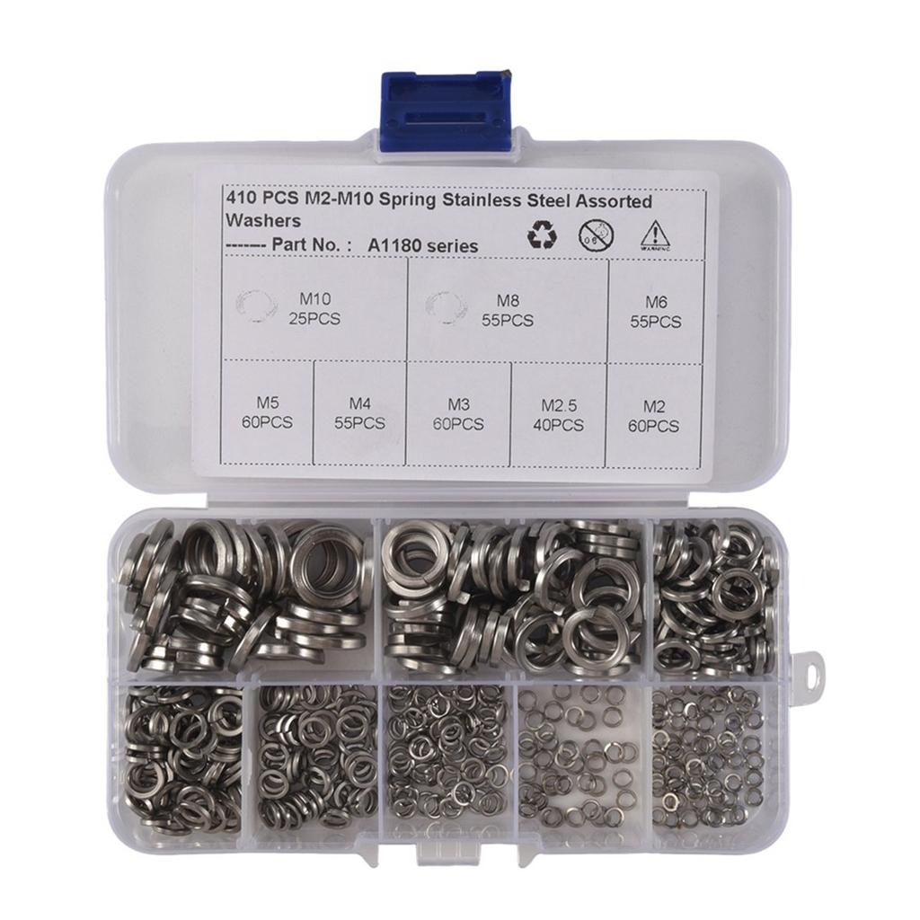 BHBL Spring Lock Washer,304 Stainless Steel Spring Lock Washer Assortment Set (410-Pcs,8-Size)