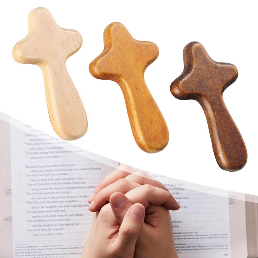 Wooden Cross Hand Cross Home Prayer Palm Size Religious Decoration Pocket Cross Holding Cross Small for Party Christmas Shelf