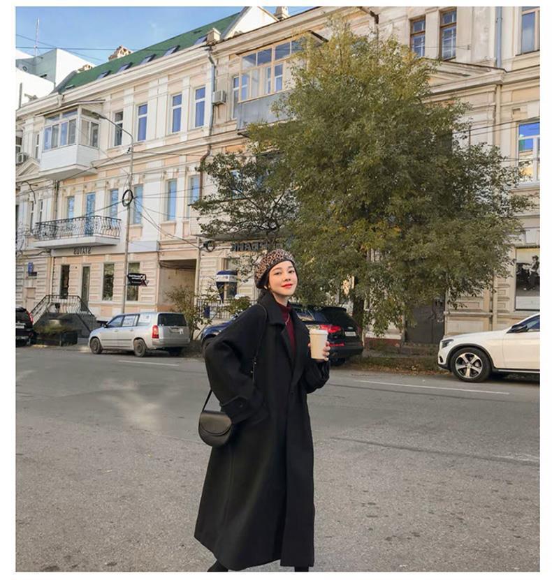 Женское черное шерстяное пальто средней длины выше колена, в стиле Хепберн, корейское, свободного кроя, в стиле мори, готовое к зиме.