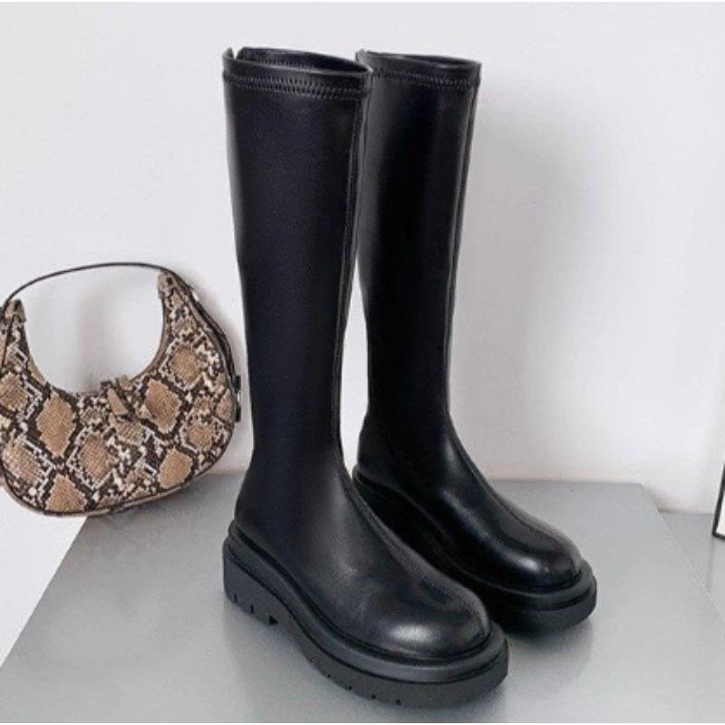 Женские ботфорты на платформе, модные и уютные, из мягкой кожи, осенне-зимние, короткие ботильоны-рыцари