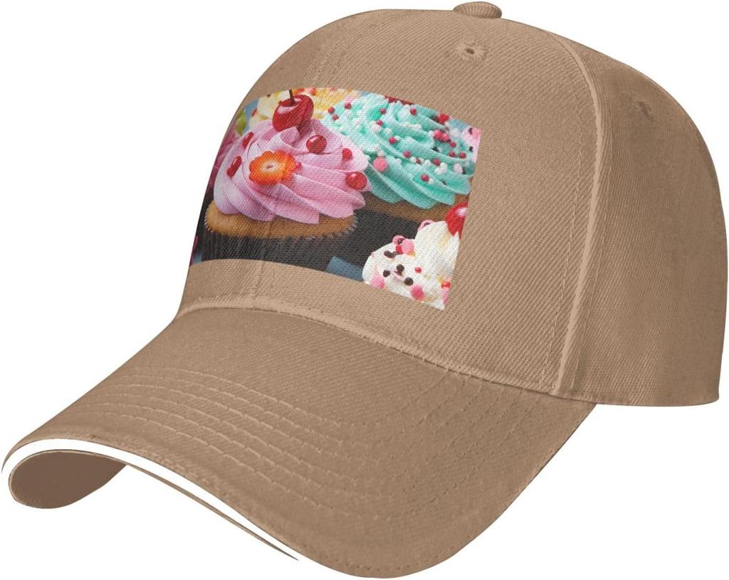 Cupcake Print Baseball Cap Polyester Adjustable Casual Summer Sun Protection Dad Hat
