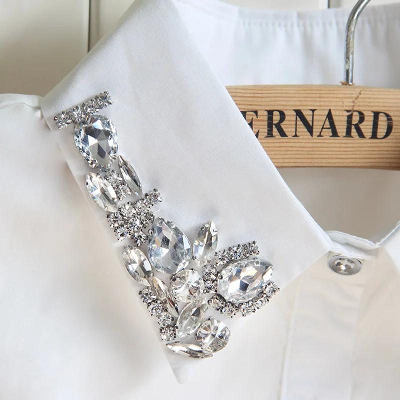 Fashion Embroidery Fake Collar Women Rhinestone Half Shirt Vest Detachable False Collar Faux Cols Lapel Female Necklace Decor