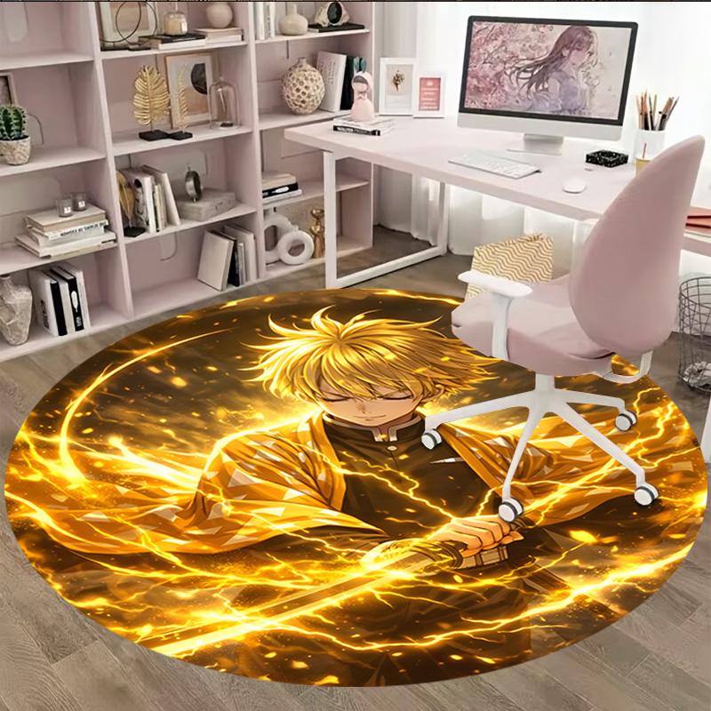 1pc Agatsuma Zenitsu Carpet, Round Rug, Comfortable, Suitable for Entryways, Living Rooms, Office, And Bedrooms, Christmas Decoration