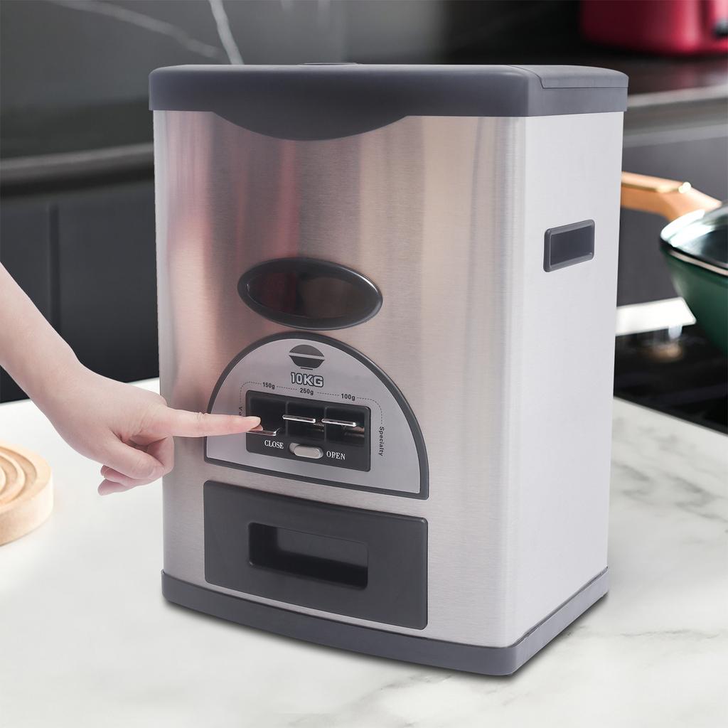 Большой контейнер для хранения риса 10 кг, Автоматический кухонный диспенсер для зерна с мерным стаканом, Герметичное ведро для продуктов для муки, круп