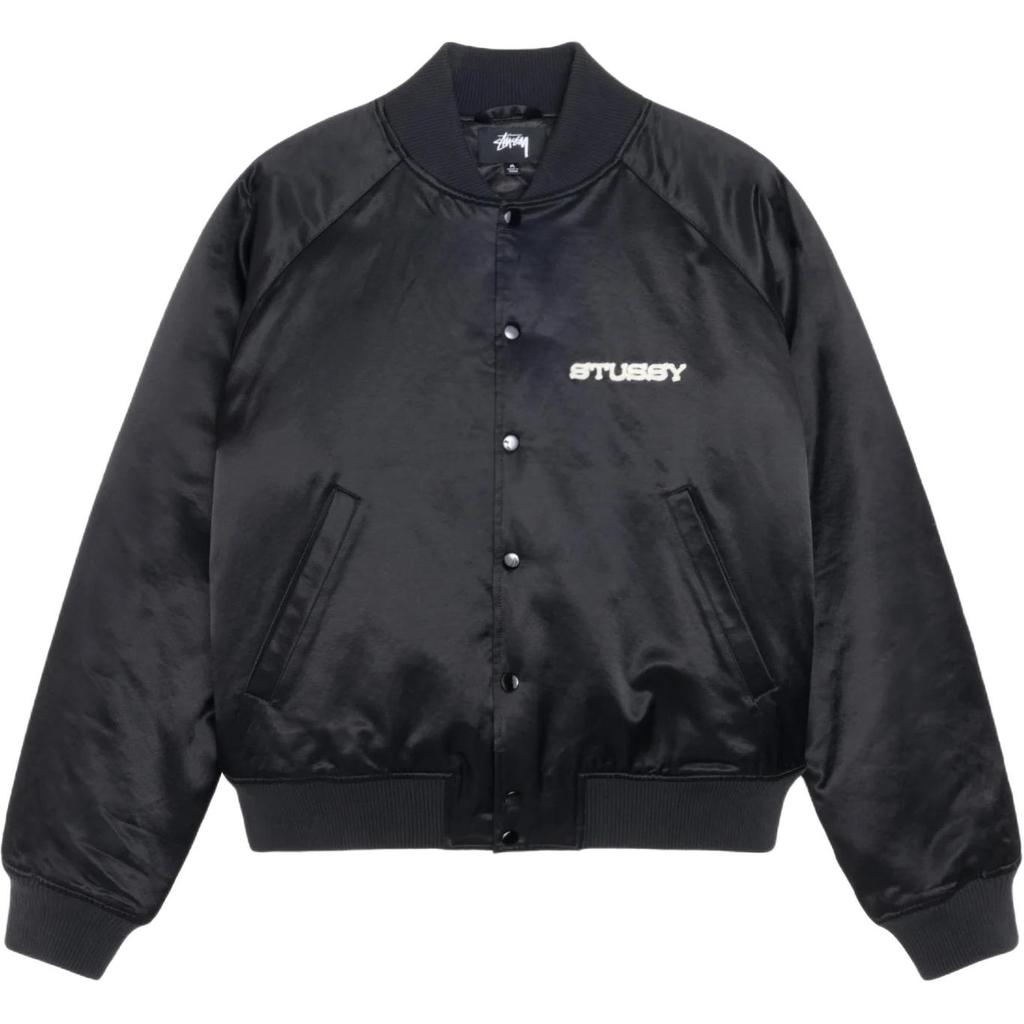 Stussy Осенняя коллекция 2024 года Куртка-сувенир Вышивка буквами Свободная с резинкой Повседневная Американский винтаж Куртка Унисекс куртки Черный 115832-STUSSY
