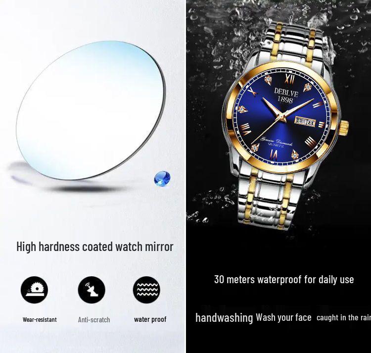 Мужские швейцарские часы с двойным календарем и браслетом из легированной стали, водонепроницаемые и люминесцентные.