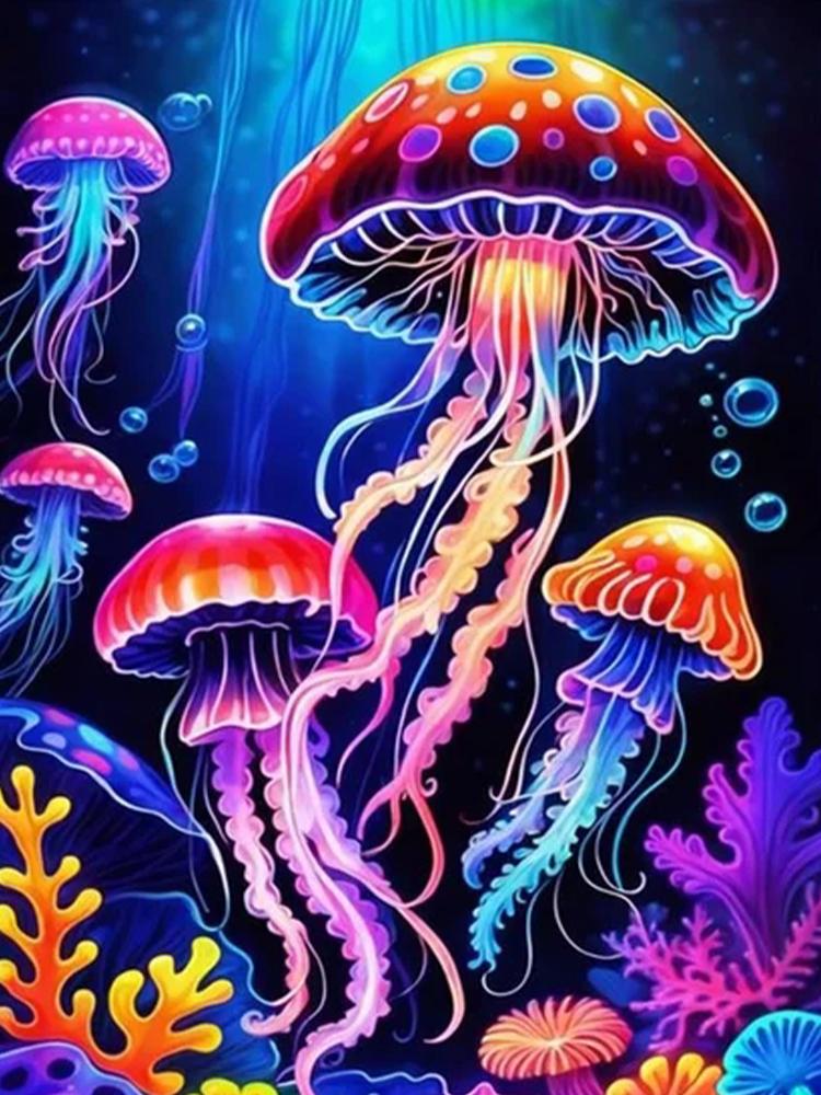 Marine Animal 5DDIY Diamond Painting Colorful Jellyfish Full Diamond Inlaid Diamond Art Cross Embroidery Set Cartoon Decoration