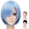 CaseEden Cosplay Light Includes 2 Wig Nets Wig, Smooth, Short, 30cm, Heat-Resistant, Blue,