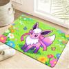 Cute Eevee Covered with Leaves and Flowers in Sunlit Forest Print Non-slip Doormat, Soft Absorbent Floor Rug for Home Decor