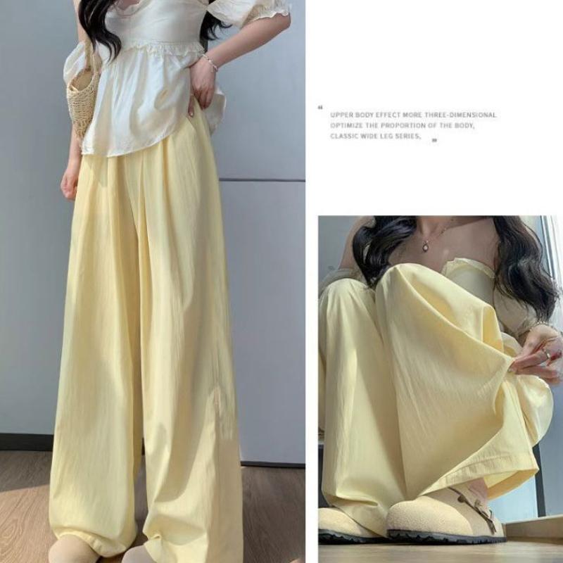 Ice Silk Summer Thin Cool Wide-Leg Pants for Women - Loose Casual Straight-Leg High-Waisted Slimming Sun Protection Trousers