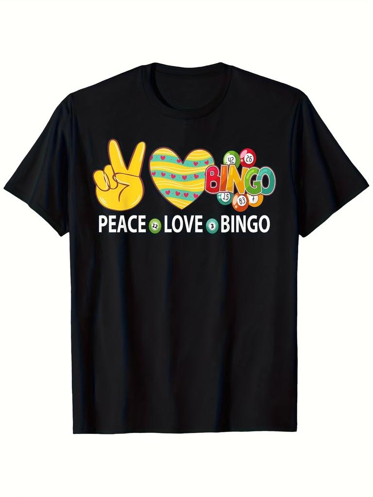 Peace Love Bingo Game Night T-Shirt Compatible for Group Outfits - 100% Cotton 1