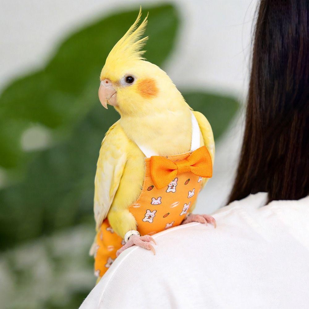Durable Small Animals Print Parrot Diaper Washable with Bowtie Cockatiel Pigeons Dirt-proof Pet Birds Flight Suit