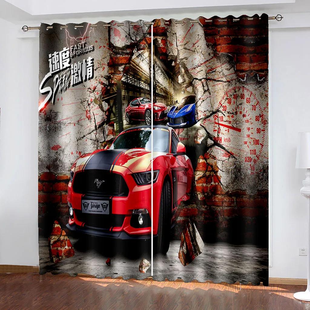 Черный крутой спортивный автомобиль фильм принт узор современные мальчики шторы окна для гостиной спальни кухни 2 шт декор