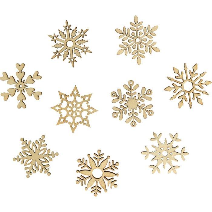 MégaCréa DIY - Déco embellissements de Noel en bois Flocon 45 pièces