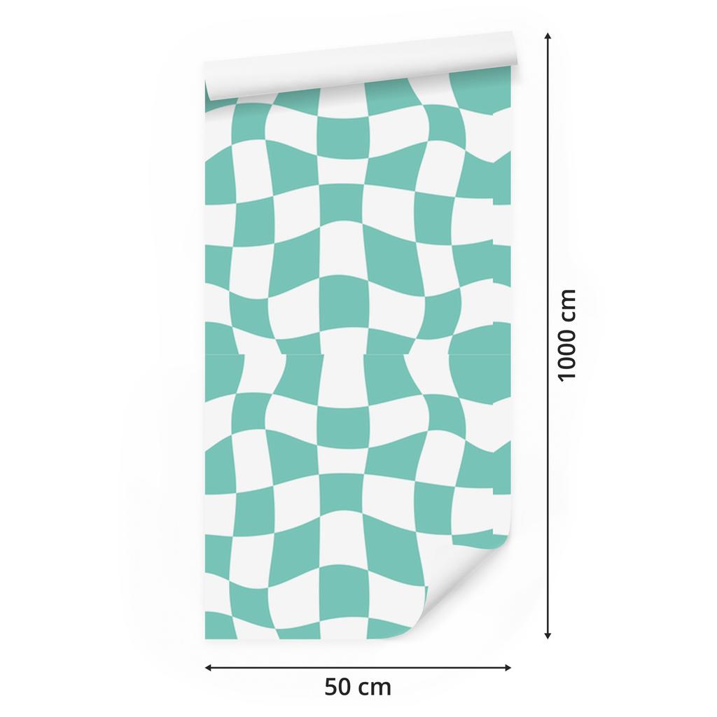 Wallpaper Casual Checkerboard White, Sea Blue and Mint 50x1000