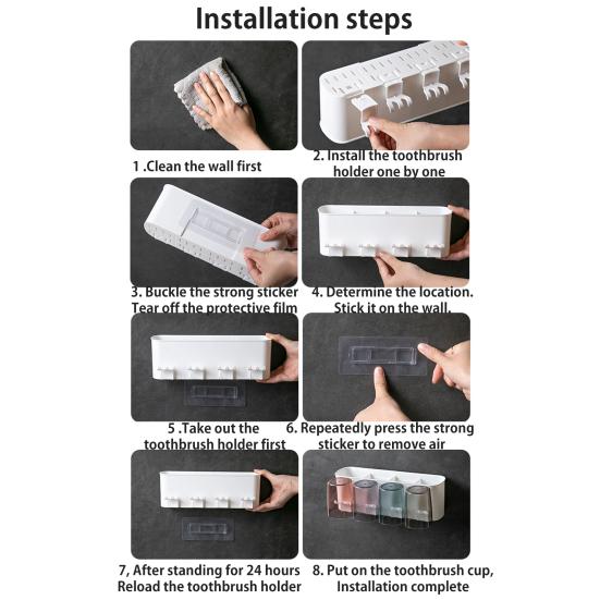Toothbrush Holder Toothpaste Squeezer Set Simple Installation Wall Mounted Bathroom Toothbrush Holder with Storage Compartments