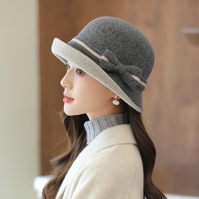 Wool Bucket Hat Basin Hat Elegant Dome Autumn and Winter Hat Hat, Women's High-end Beret, Top Hat